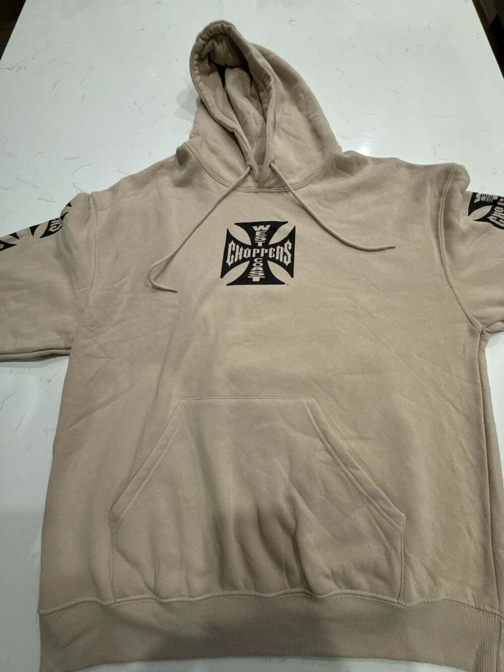 West Coast Choppers Cross Logo Tan Hoodie Pullover Sweatshirt Size L
